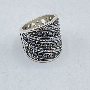 Brighton Silver Wide Band Ring Crystals & Stars Design 5